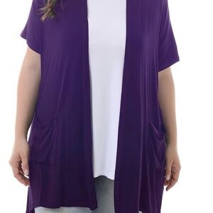 Purple Open Front Cardigan with Pockets